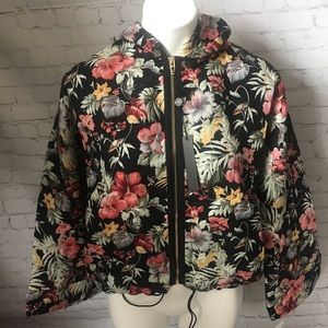 BLANK NYC FLORAL EMBROIDERED HOODED JACKET Oversized